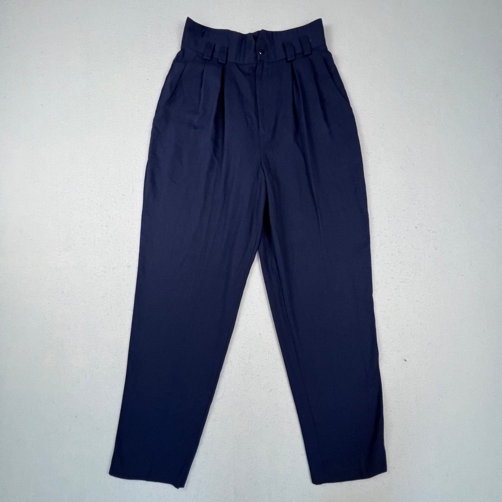 Stringbean Pleated Trousers Womens 9/10 Navy Blue High Rise Tapered Vintage USA